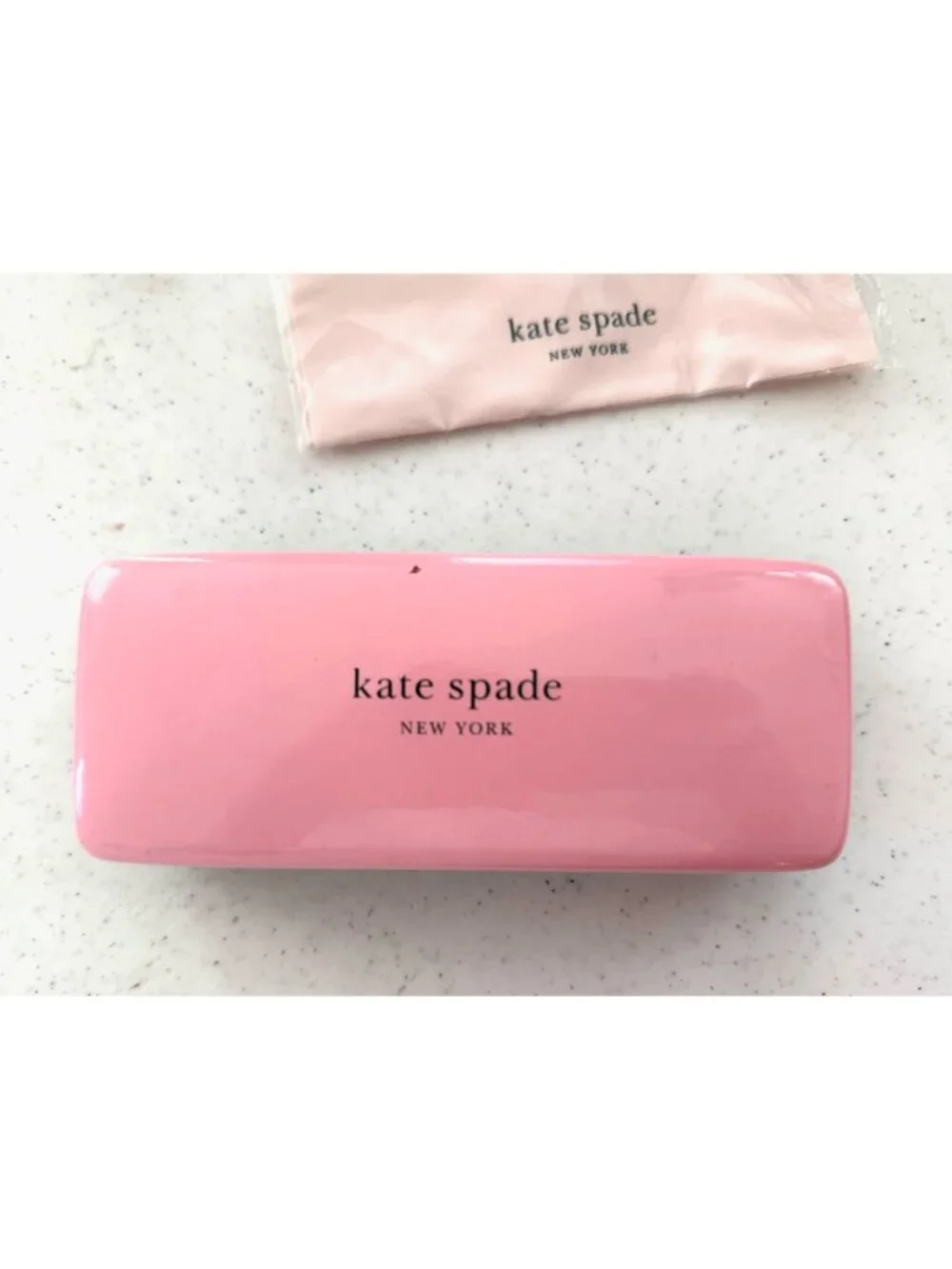 Kate Spade Pink & Green Clamshell Eyeglass Case with cloth